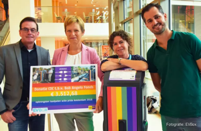 Regenboog laadpalen tijdens Amsterdam Pride brengen ruim €3500 op voor het COC