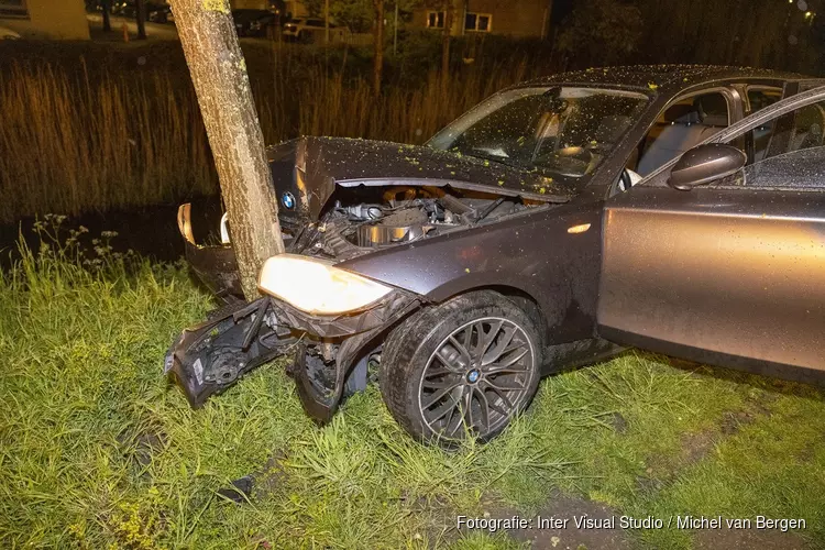 Automobilist botst tegen boom op De Alpen in Amsterdam