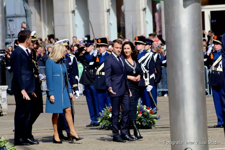 Franse president Macron hedenmorgen verwelkomd op De Dam