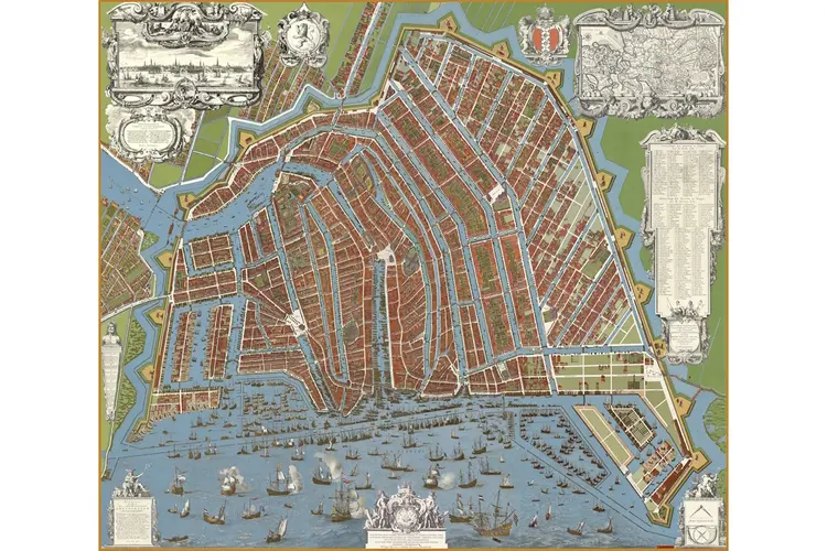 Beroemde stadskaart van Amsterdam uit1625 digitaal ingekleurd